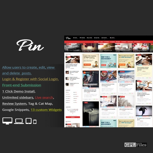Pin = Pinterest Style / Personal Masonry Blog / Front-end Submission 6.1